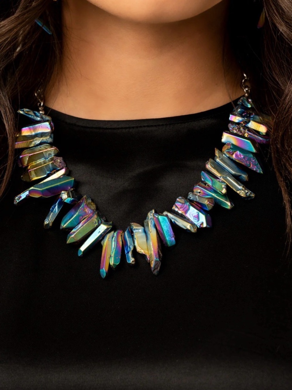 Paparazzi Iridescent Aura Statement Necklace & Earring Set - Multicolor - Picture 2 of 3